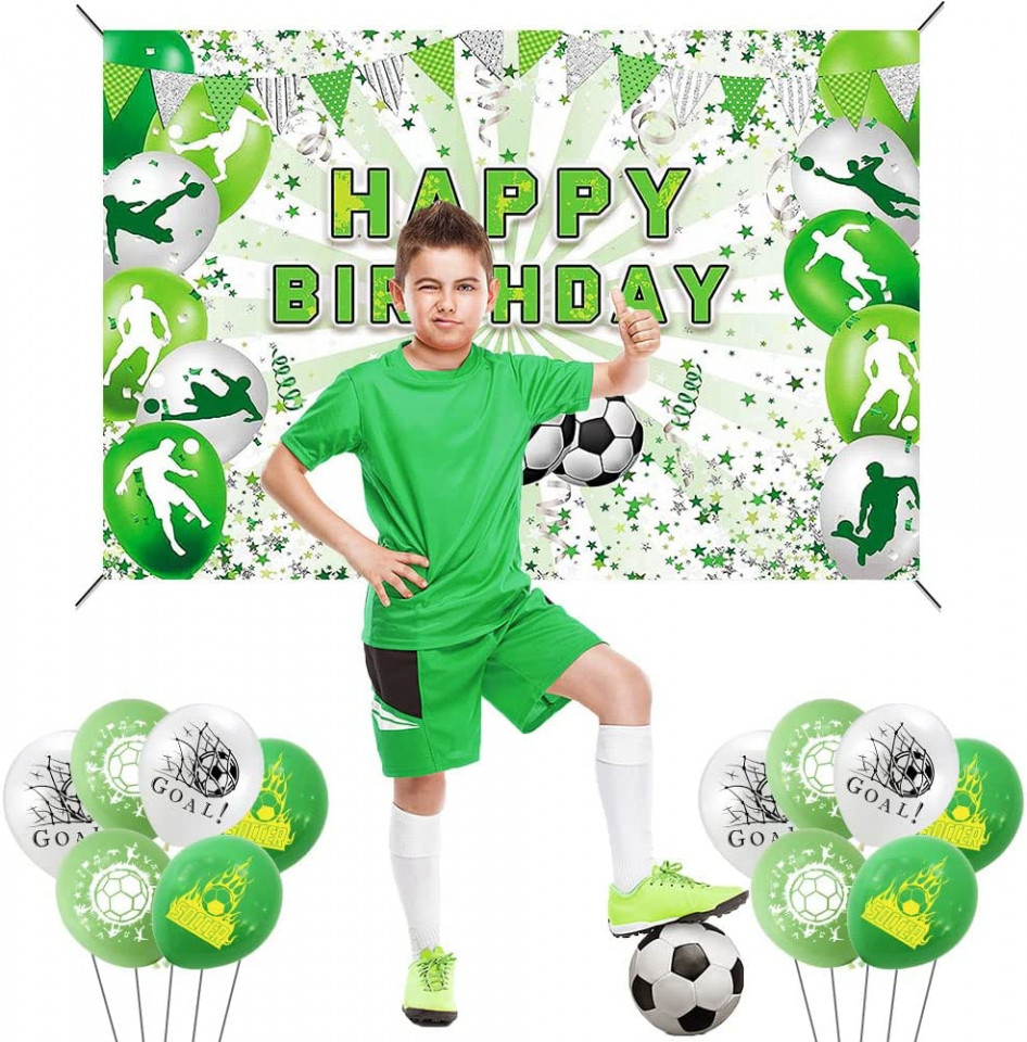 Set de petrecere cu fotbal Ungfu Mall, verde/alb, poliester, 150 x100 cm / 12 cm