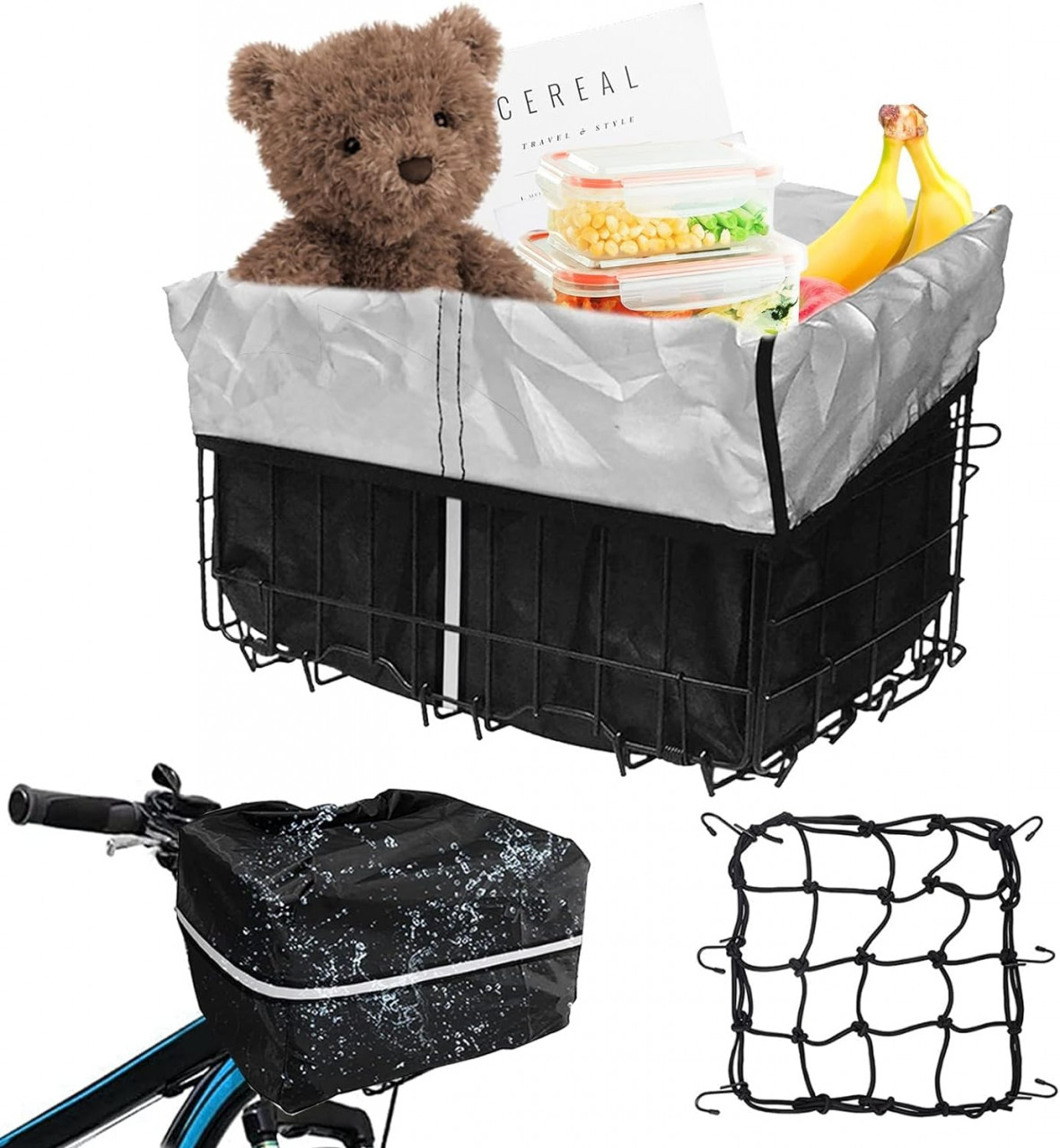 Set de plasa pentru bagaje cu husa pentru ploaie Nizirioo, tesatura oxford, negru, 30 x 30 cm / 40 x 20 cm