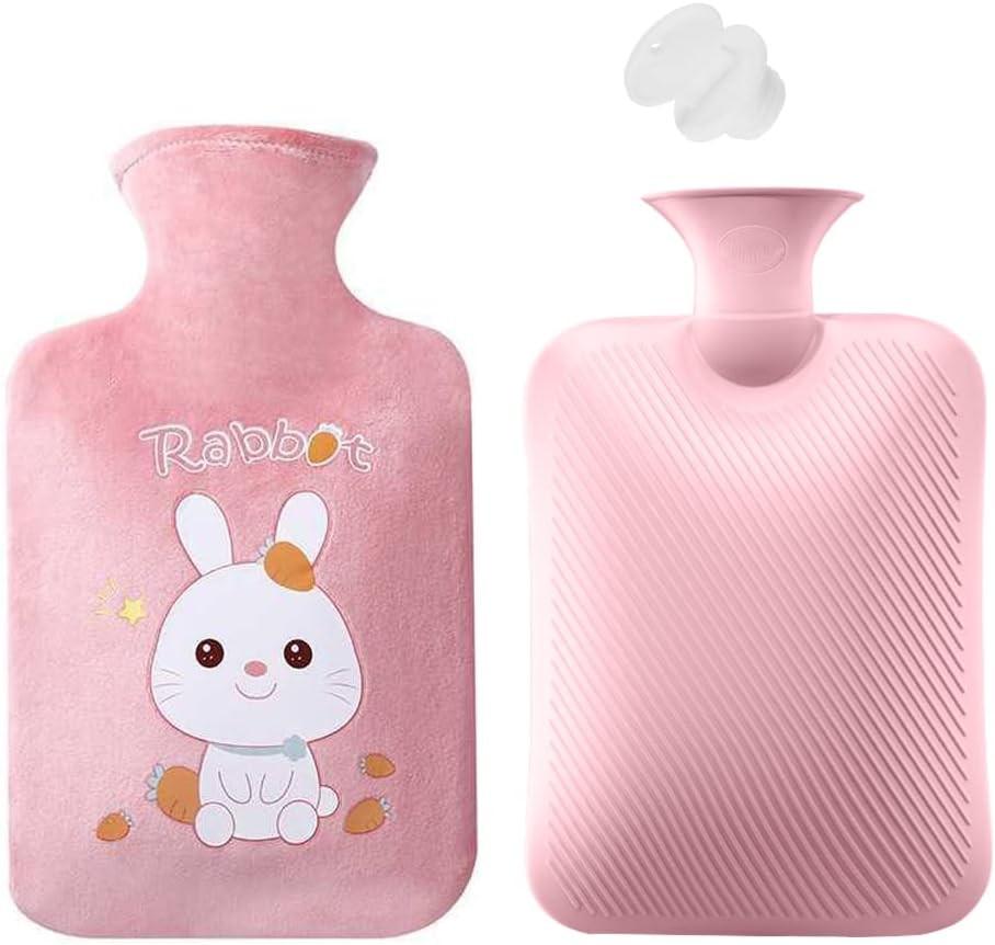Set de sticla cu husa pentru apa calda Heatigo, PVC/textil, roz, 1 L, 25 x 15,5 cm