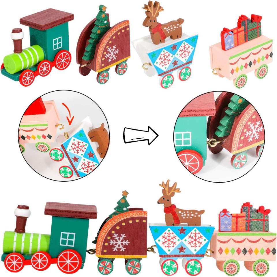 Poze Set de tren de Craciun si 24 cutii decorative Qpout, multicolor, lemn/spuma/folie,18,5 cm /2.5 x 2.5 x 2.5 cm