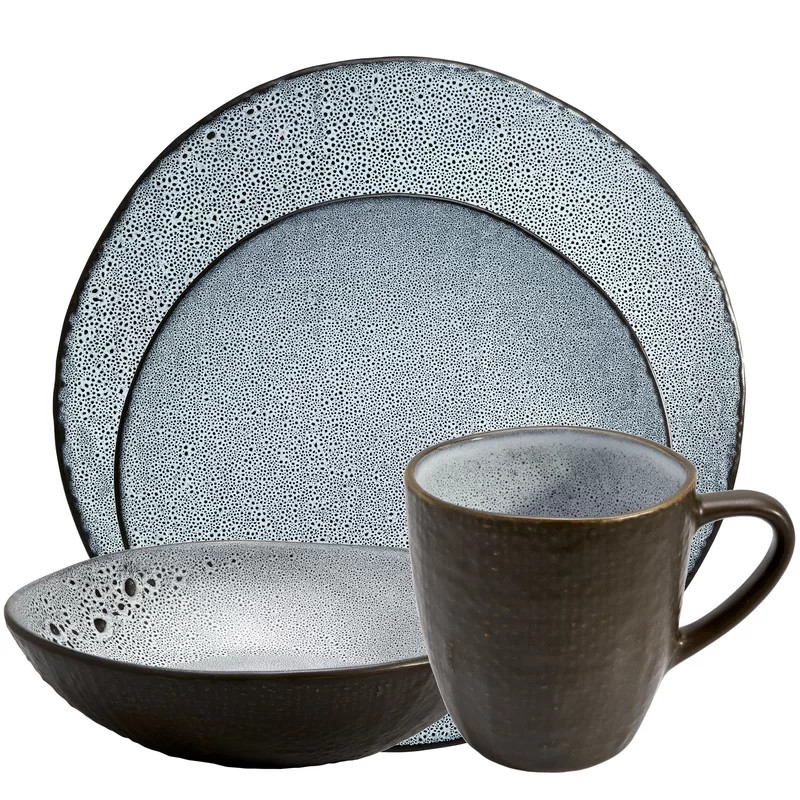 Set de vase Lava, ceramica, albastru/maro/negru, 16 piese