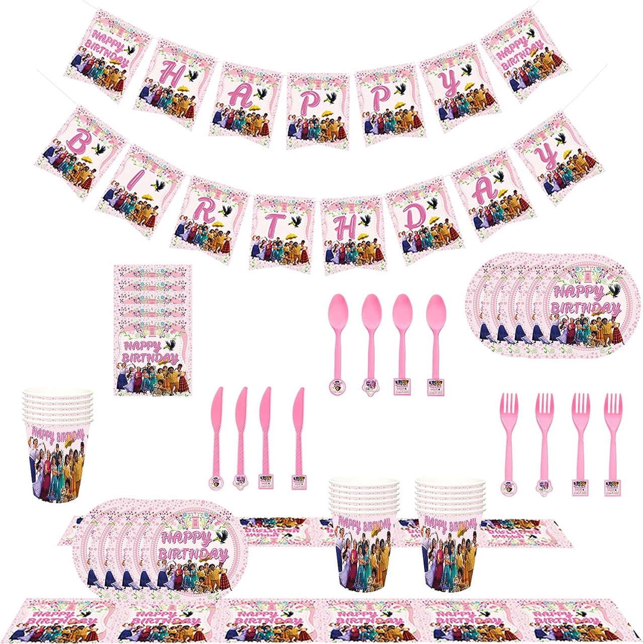 Set de vesela pentru petrecere Cmdxbd, hartie, roz, animat, pentru 10 persoane, 72 piese
