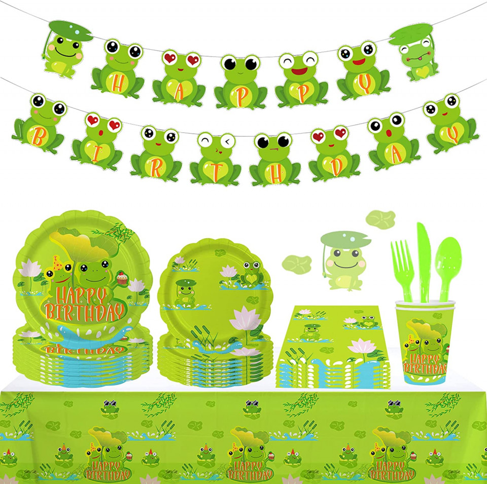 Set de vesela pentru petrecere JeVenis, carton, verde, 42 piese