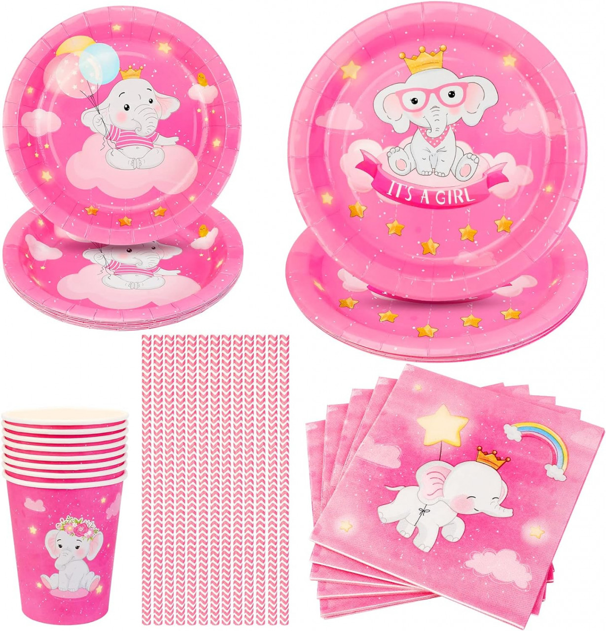 Set de vesela pentru petrecere PHOGARY, hartie, roz, pentru 8 persoane