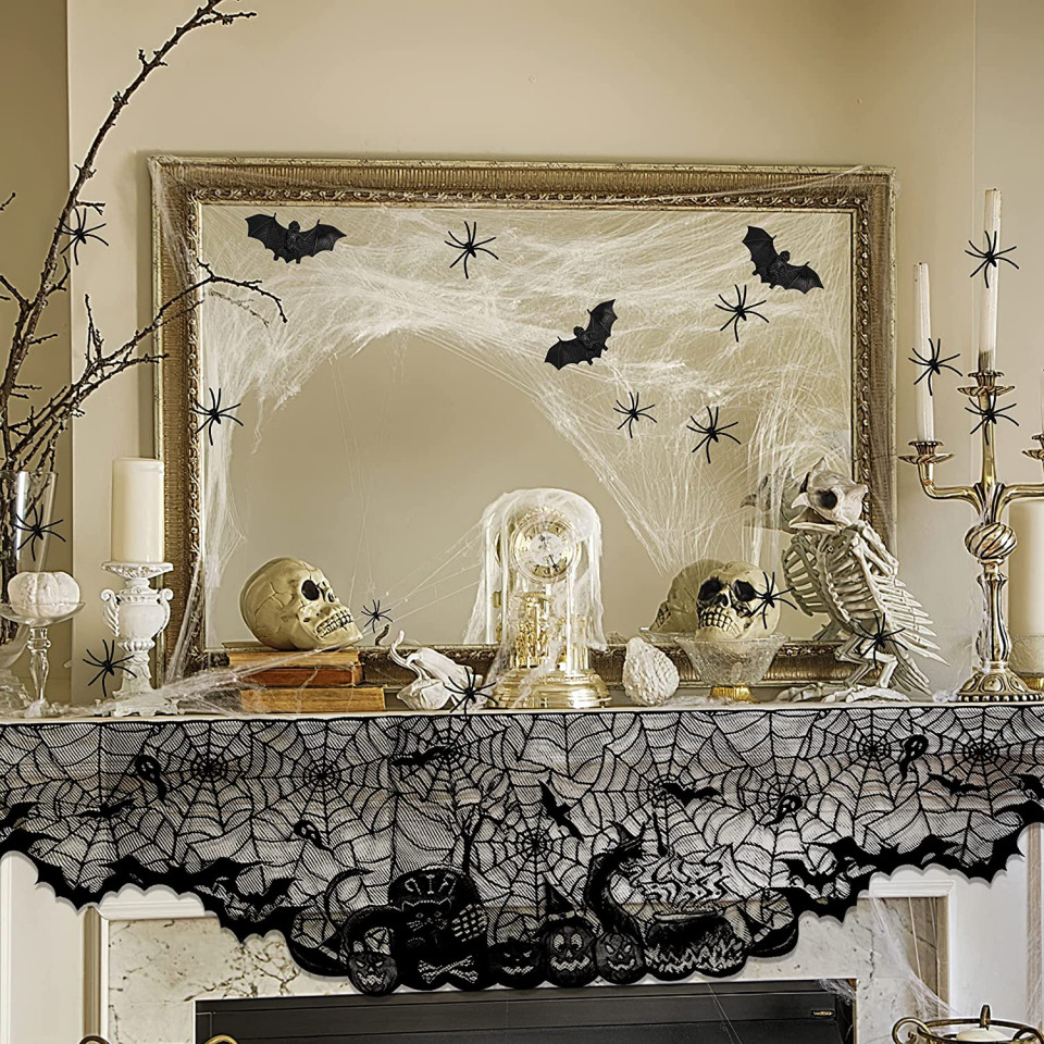 Poze Set decoratiuni pentru Halloween Halcyerdu, poliester/bumbac, alb/negru, 36 piese