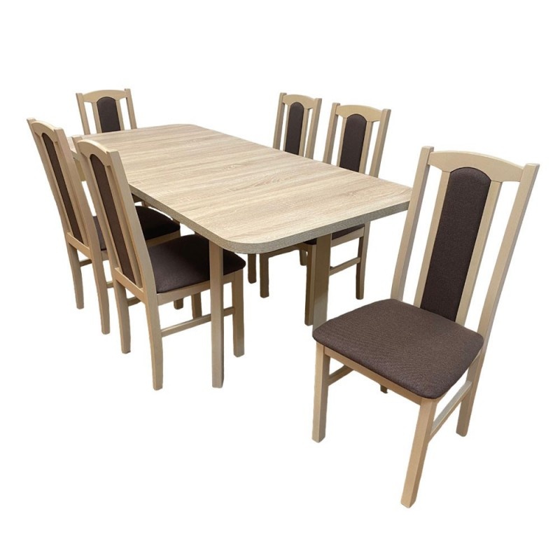 Set masa DM2P Varus si 6 scaune DM7 Boston, stejar sonoma, 76x80x140/180 cm