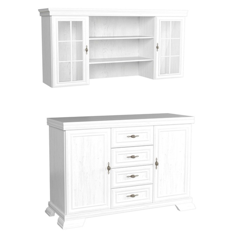 Set mobila living comoda VM3 si vitrina VMN4, 128 x 46 x 97 cm, Alb Antichizat