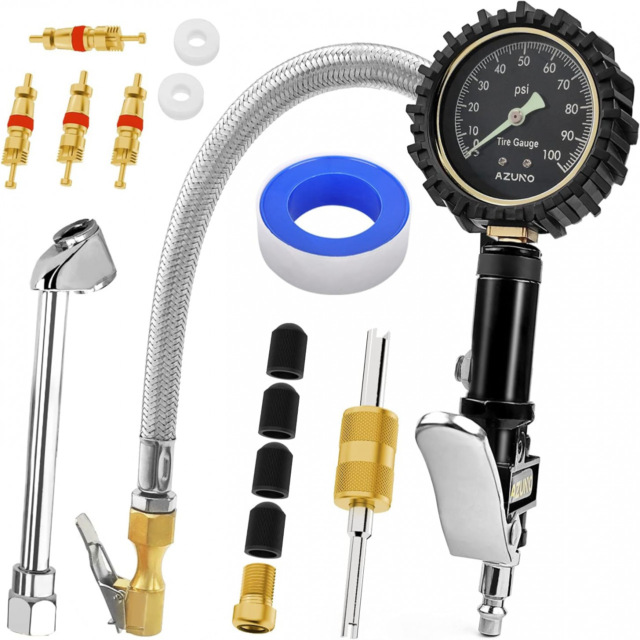 Set pistol cu manometru si accesorii pentru compresor Zuno, metal/plastic, multicolor, 14 piese