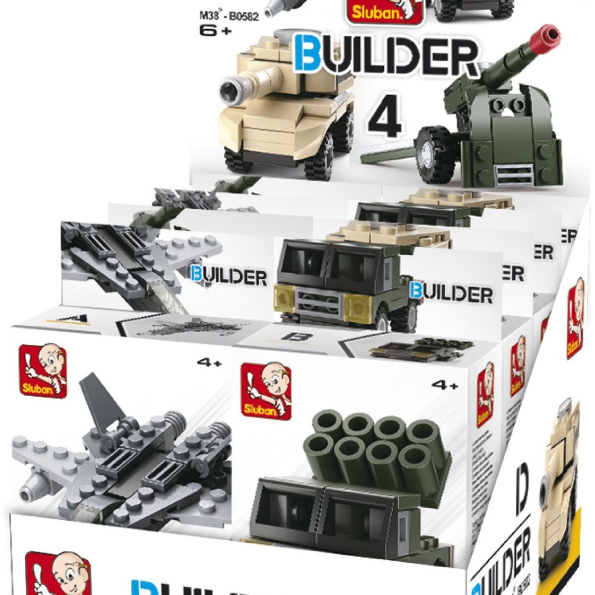 Sluban M38-B0596 – Set de constructie „Army – Display 8”- 8 Mini vehicole (4 modele) – Multicolor