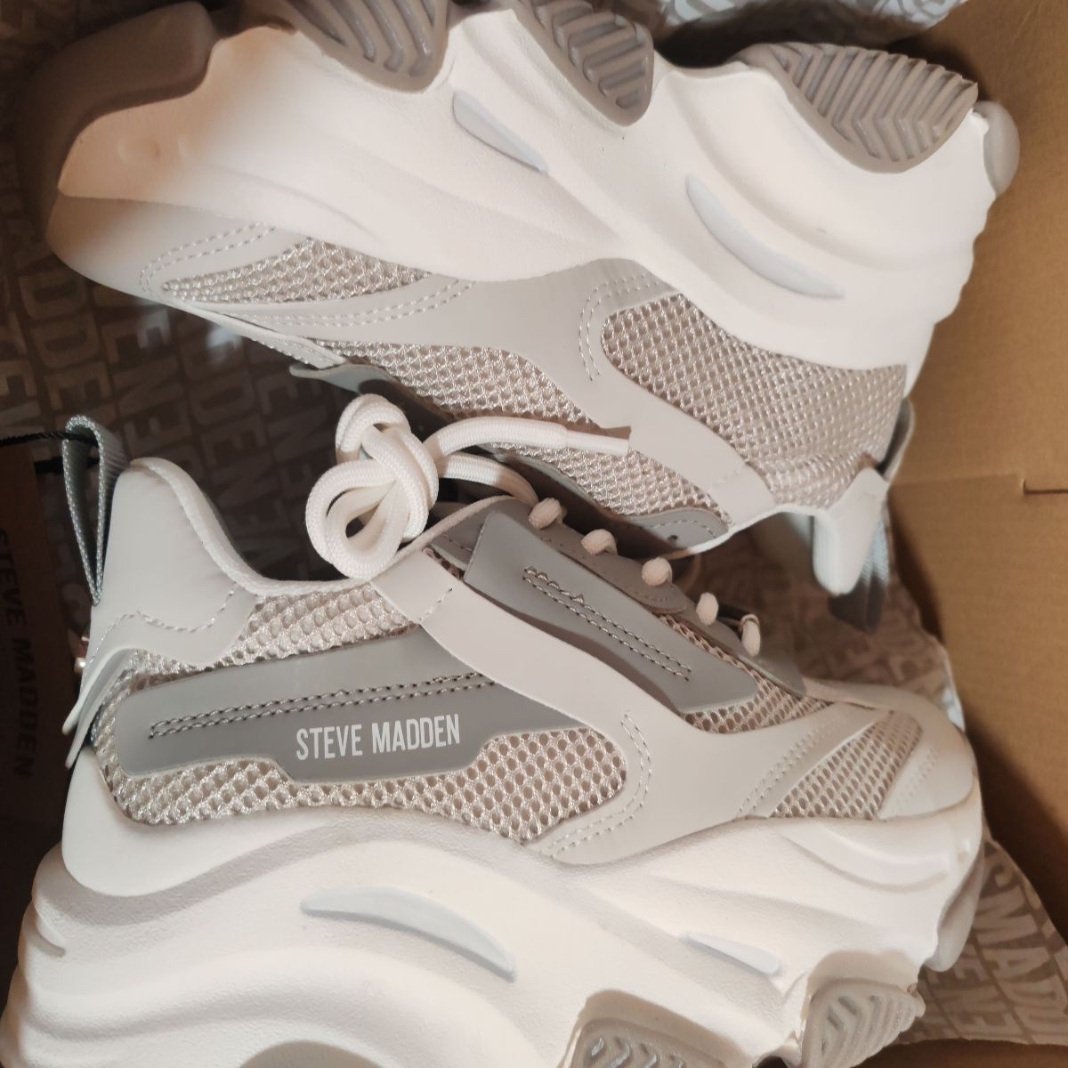 Steve Madden, Pantofi sport cu insertii de plasa Possession-E, Gri, 37, Resigilat, Grad A