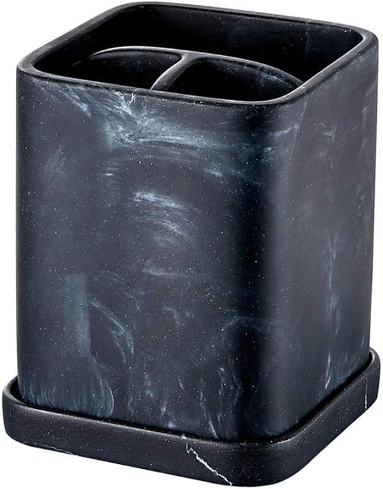 Suport cu tavita pentru periuta de dinti Zccz, rasina, negru/alb, 9,9 x 9,9 x 12,1 cm
