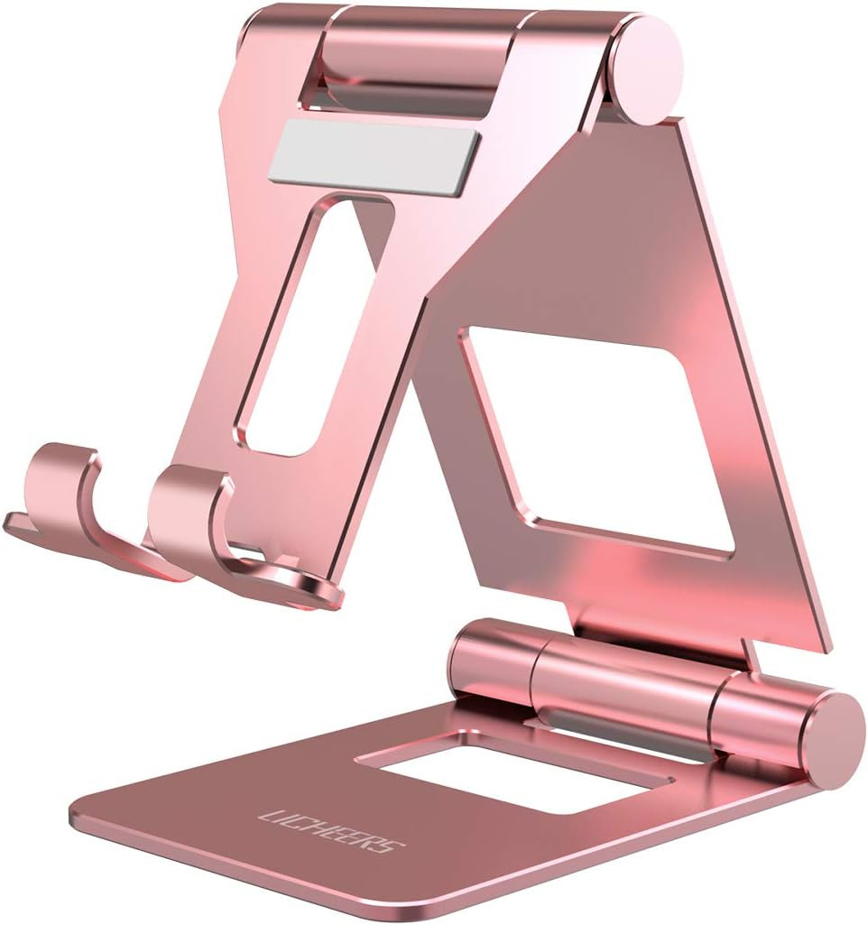 Suport reglabil pentru telefon/tableta Licheers, aliaj aluminiu, rose gold, 4-13 inchi