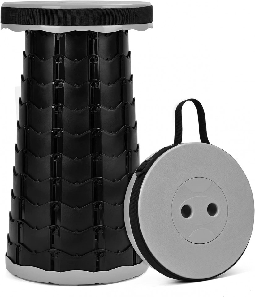 Taburet pliabil telescopic Ekkong, polipropilena, negru/gri, 24,5 x 45 cm 245