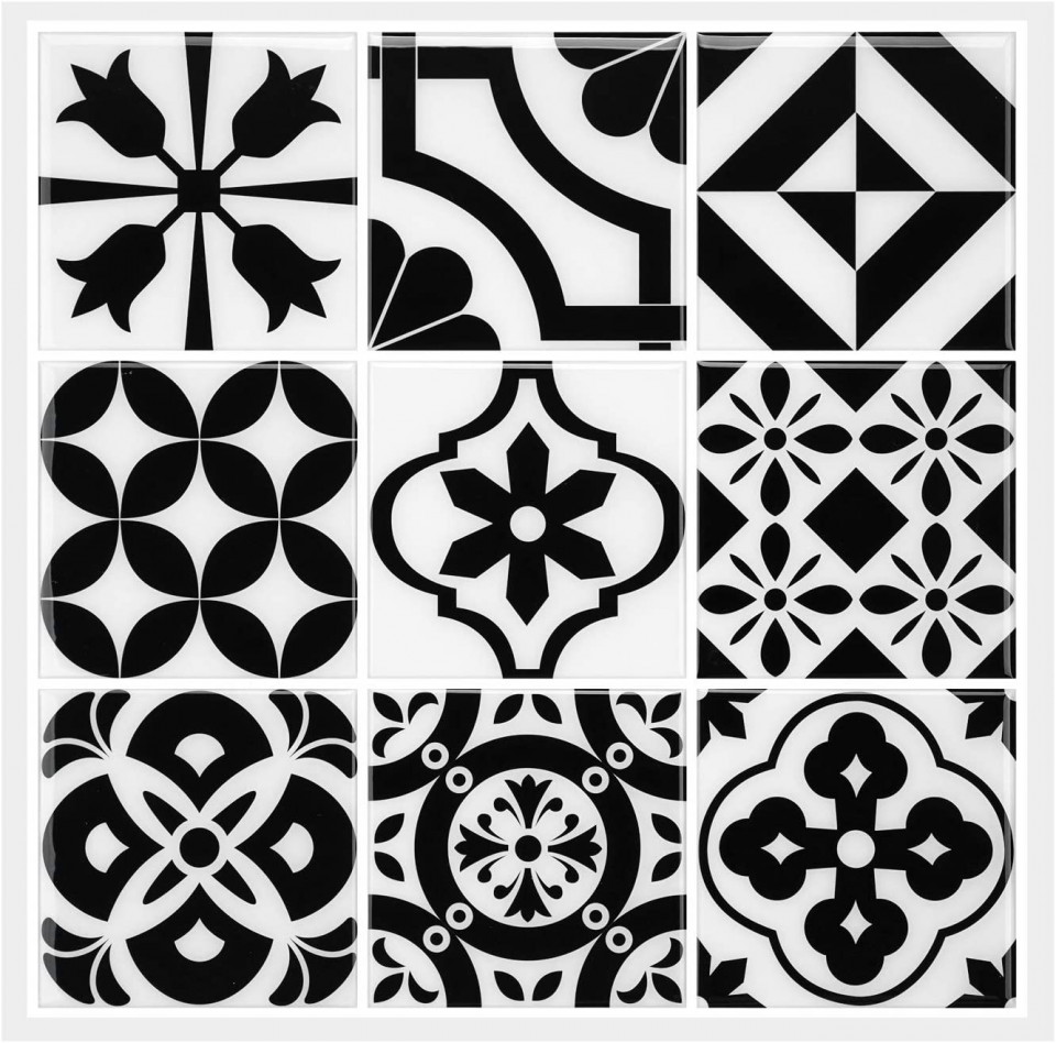 Tapet Morcart, 6 piese, vinil, alb/negru, 30,5 x 30,5 cm