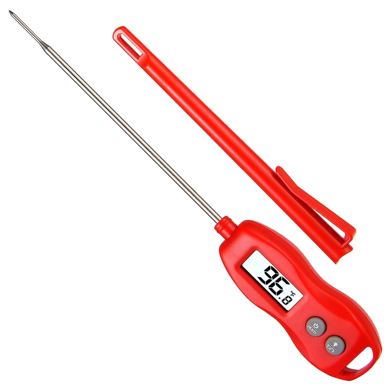 Termometru digital pentru carne Aimilar, otel inoxidabil/plastic, argintiu/rosu, 22,1 x 3,1 cm