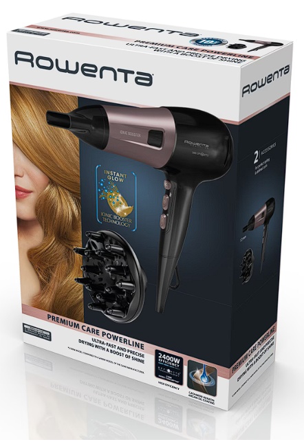 Uscator de par Rowenta PowerLine CV5940F0, 2400W, functie Effiwats, invelis cashmere keratin, tehnologie Ionic booster, negru/roz, Resigilat, Grad A