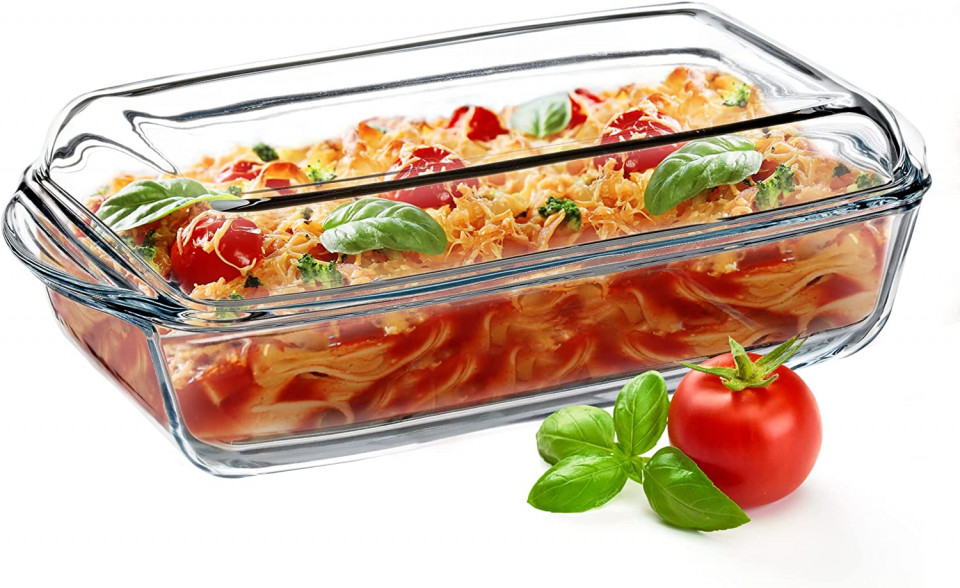 Vas cu capac si manere pentru cuptor KADAX, sticla rezistenta la temperatura, transparent, 3,95 L, 35 X 11 X 19,5 cm