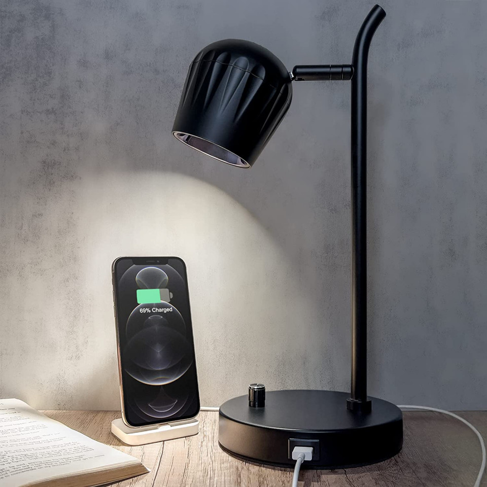 Veioza Aivond, USB, unghi reglabil, 4000K ,7W, negru, metal, 36 x 17,3 cm 173