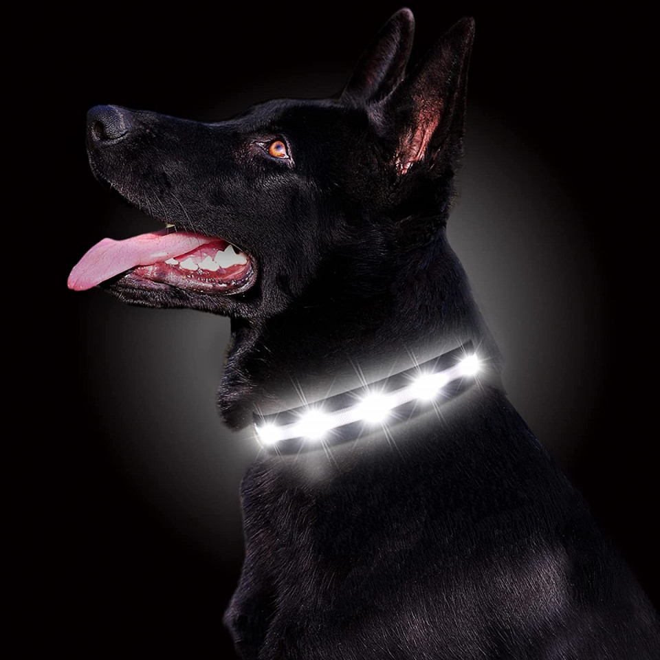 Zgarda pentru caine GOMYYARD, LED, nailon, negru/alb, marimea XS