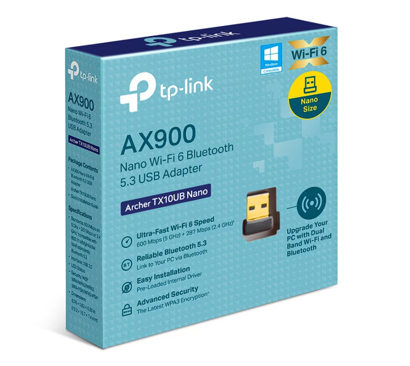 Adaptor Wi-Fi Bluetooth TP-Link Archer TX10UB Nano, nano USB, AX900, Wi-Fi 6, Bluetooth 5.3, Resigilat, Grad A