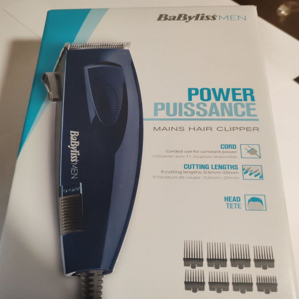 Aparat de tuns BaByliss E695E, 3-25 mm, 5 Trepte, 8 Accesorii, Albastru/Negru, Resigilat, Grad A