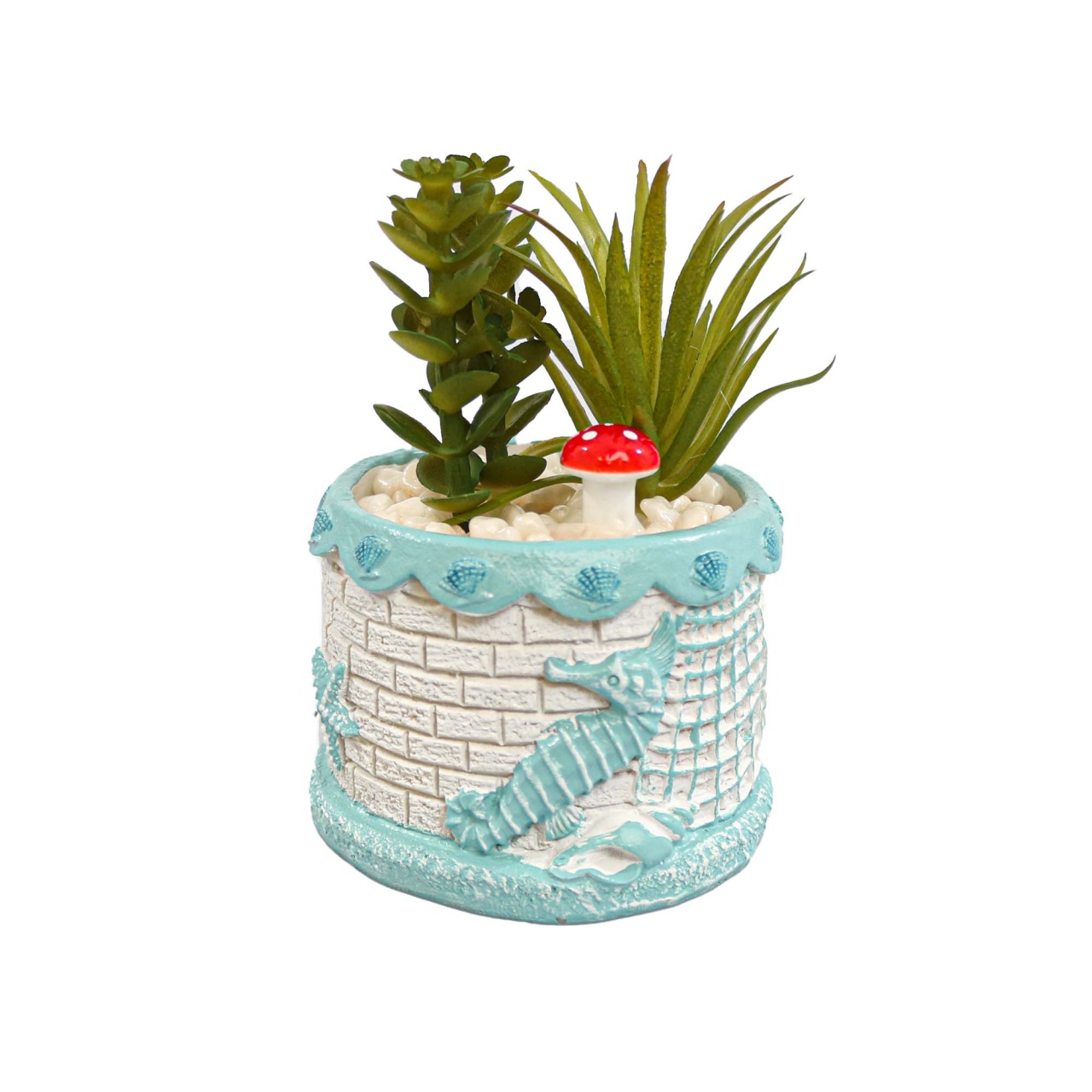 Aranjament Hippocampus, Verde, Plastic, 12Cm