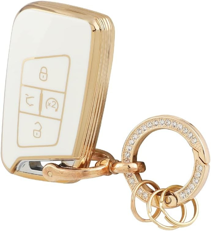 Breloc cu carcasa pentru cheia Volkswagen Blingoose, TPU, alb/auriu