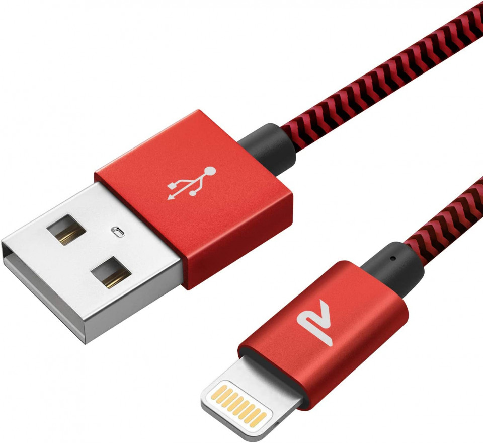 Cablu USB pentru Iphone RAMPOW, cu incarcare rapida, rosu/negru, 3 m Accesorii imagine noua idaho.ro