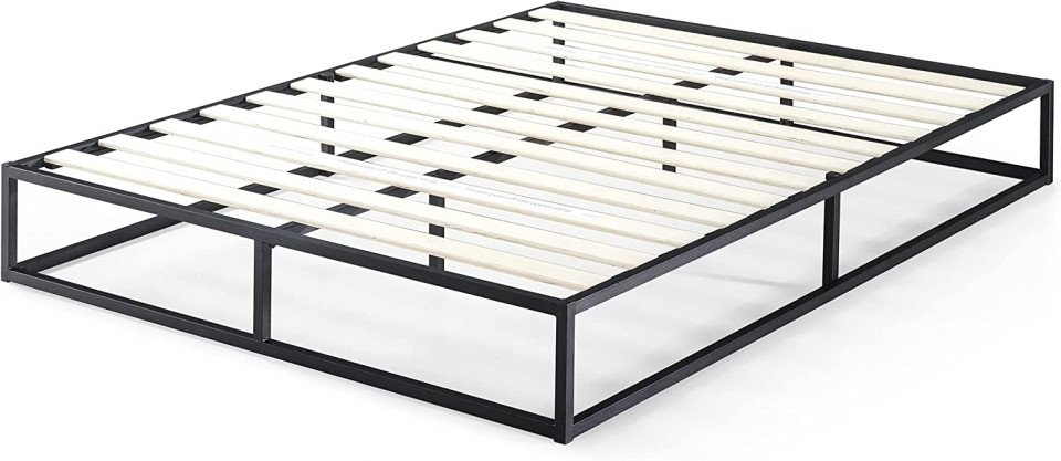 Cadru de pat ZINUS, otel/lemn, negru/natur, 140 x 200 x 25,5 cm