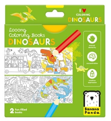 Carte de colorat si trasat linii pentru copii Ed.Banana Panda I Love Coloring, imagini cu Dinozauri, 12 ilustratii de trasare si colorare, 2 imagini