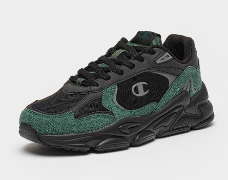 Champion, Pantofi sport cu insertii din plasa Chris, Negru, Verde inchis, 46, Resigilat, Grad A