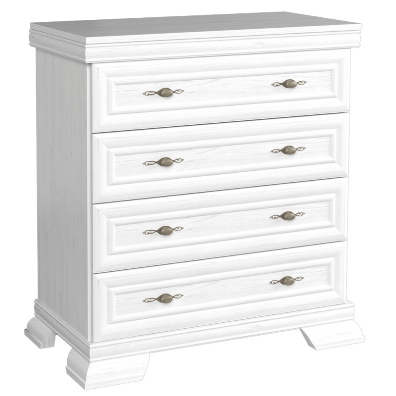 Comoda living VM2, 4 sertare, Alb Antichizat, 88 x 46 x 97 cm