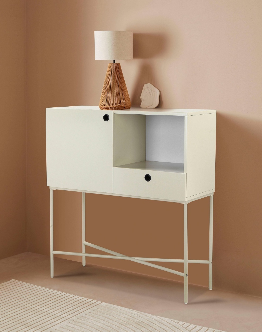 Comoda Mariella, MDF, Crem, 100 cm latime