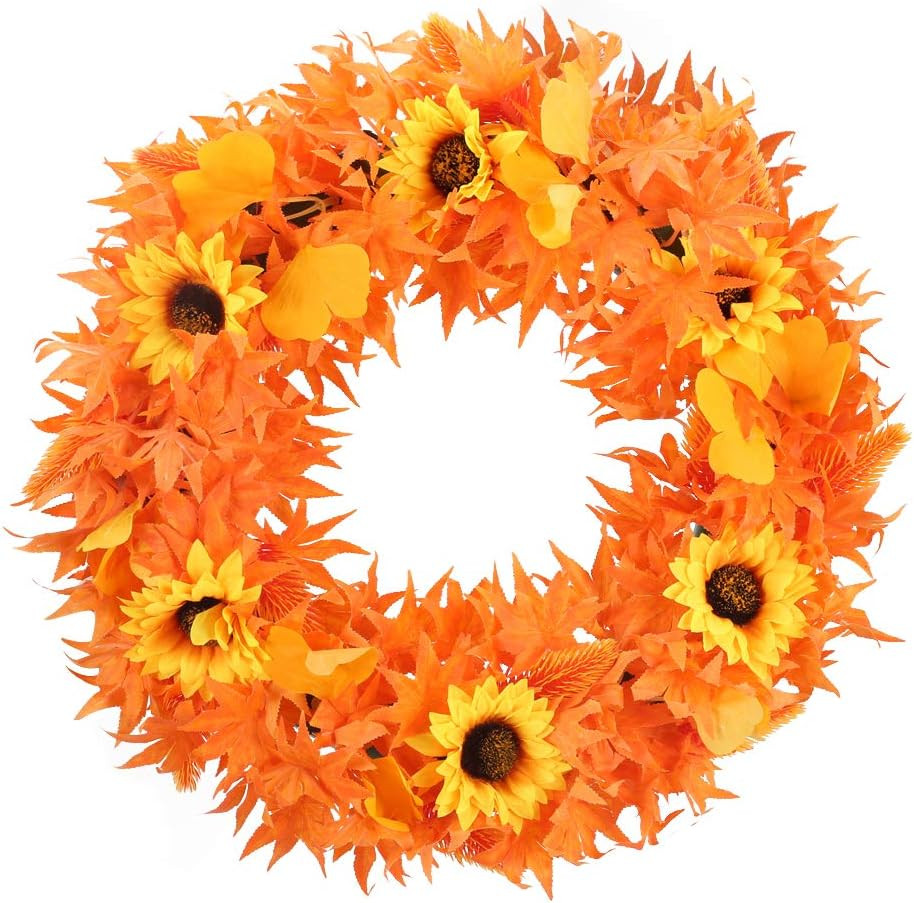 Coronita pentru usa Xhxstore, matase, portocaliu, 42 cm