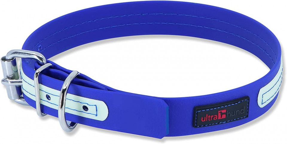 Curea pentru caini Ultrahund, plastic/tesatura, albastru, 25-34 cm 25-34