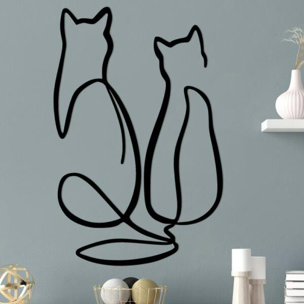 Decor de perete Tanelorn, model pisici, meta, negru, 72 x 48 cm