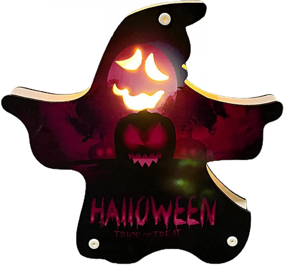Poza Decoratiune pentru Halloween, LED, lemn, multicolor, 20 x 20 cm