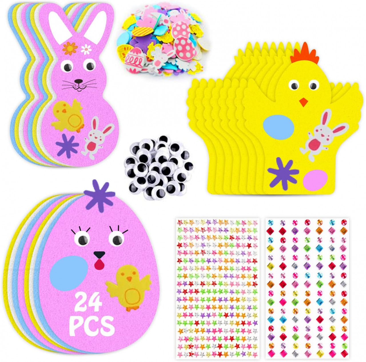 Decoratiuni de Paste Leesgel, spuma, multicolor, 24 piese