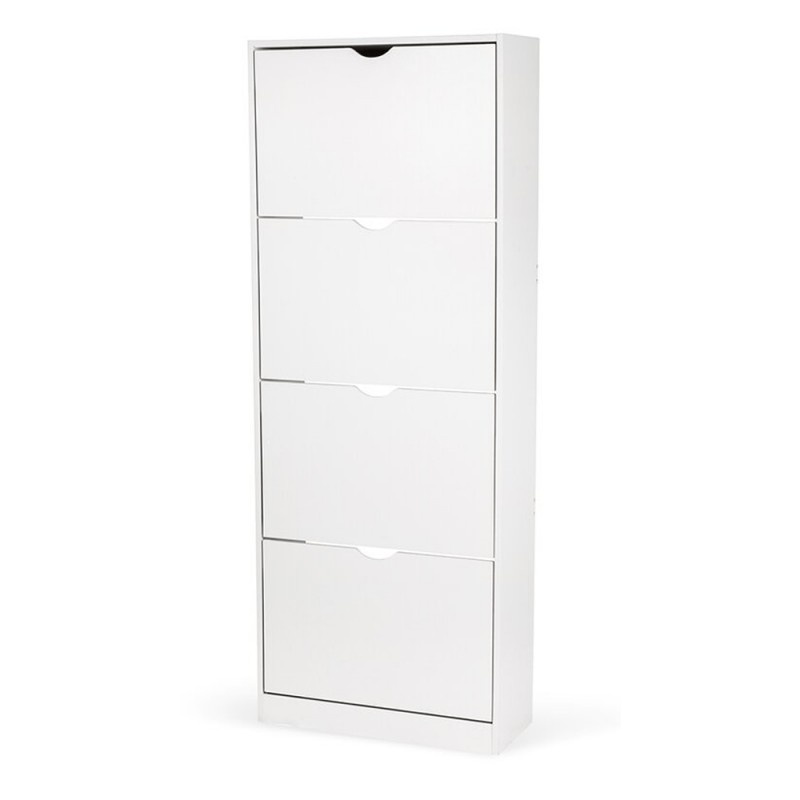 Dulap pentru depozitare pantofi KL Carey, 4 compartimente, usi rabatabile, 8 rafturi, Pal Melaminat, 60 x 24 x 157 cm, alb