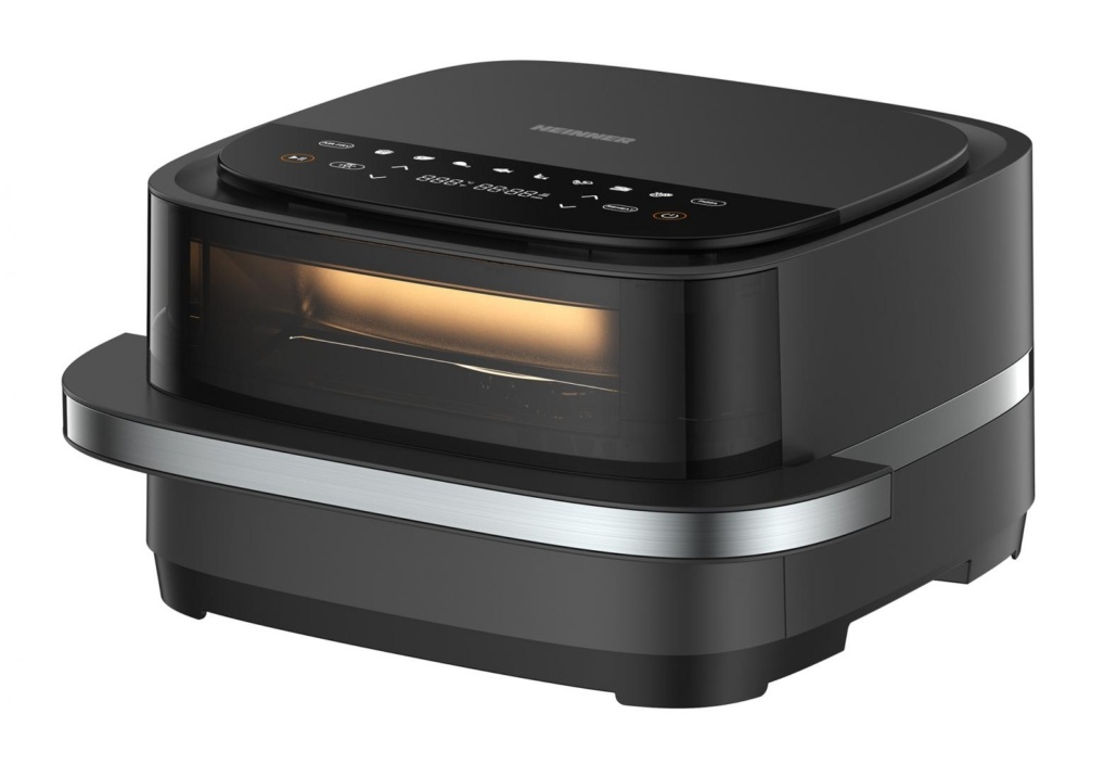 Friteuza cu aer cald si cuptor pizza 2 in 1 Heinner pizza EastFry HPAF-B4DC22BK, 2200W, capacitate 4L si 25.4 diametru pizza, control digital, 9