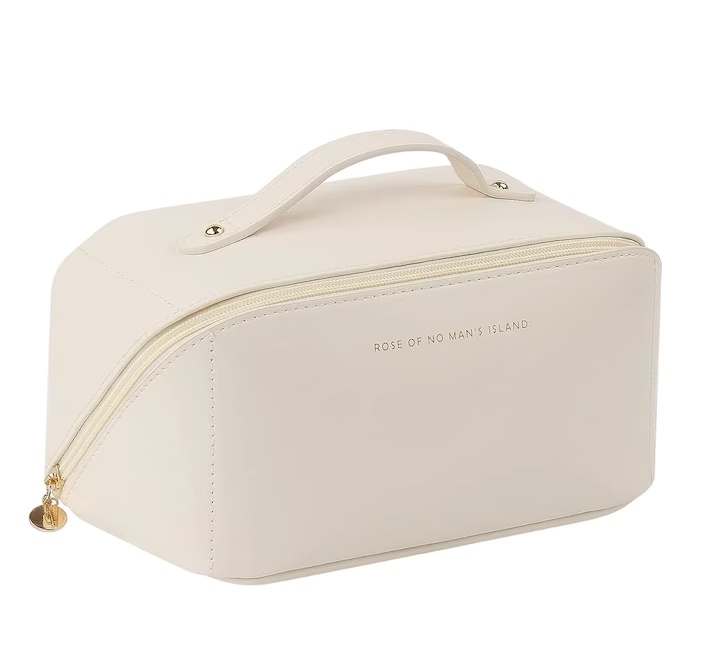 Geanta cosmetica de calatorie Mvkv, piele PU, bej, 22 X 11 X 11 cm