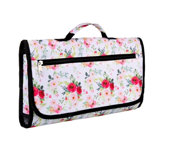 Geanta cu perna si spatiu de depozitare pentru schimbare bebelus Bnditeu, multicolor, tesatura oxford, 56 x 34 cm