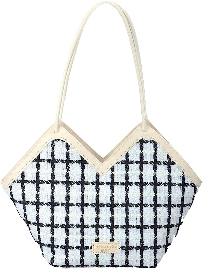 Geanta de umar pentru dama LUI SUI, piele PU/poliester, alb/negru/crem, 40 x 12 x 28 cm