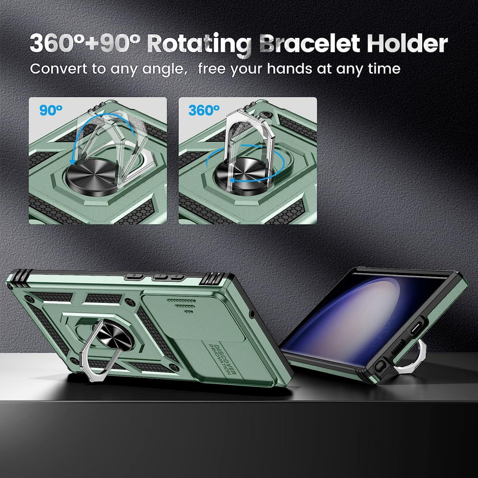 Poze Husa de protectie cu inel compatibil cu Samsung Galaxy S23 ULTRA HWeggo, policarbonat/poliuretan, verde, 6,8 inchi