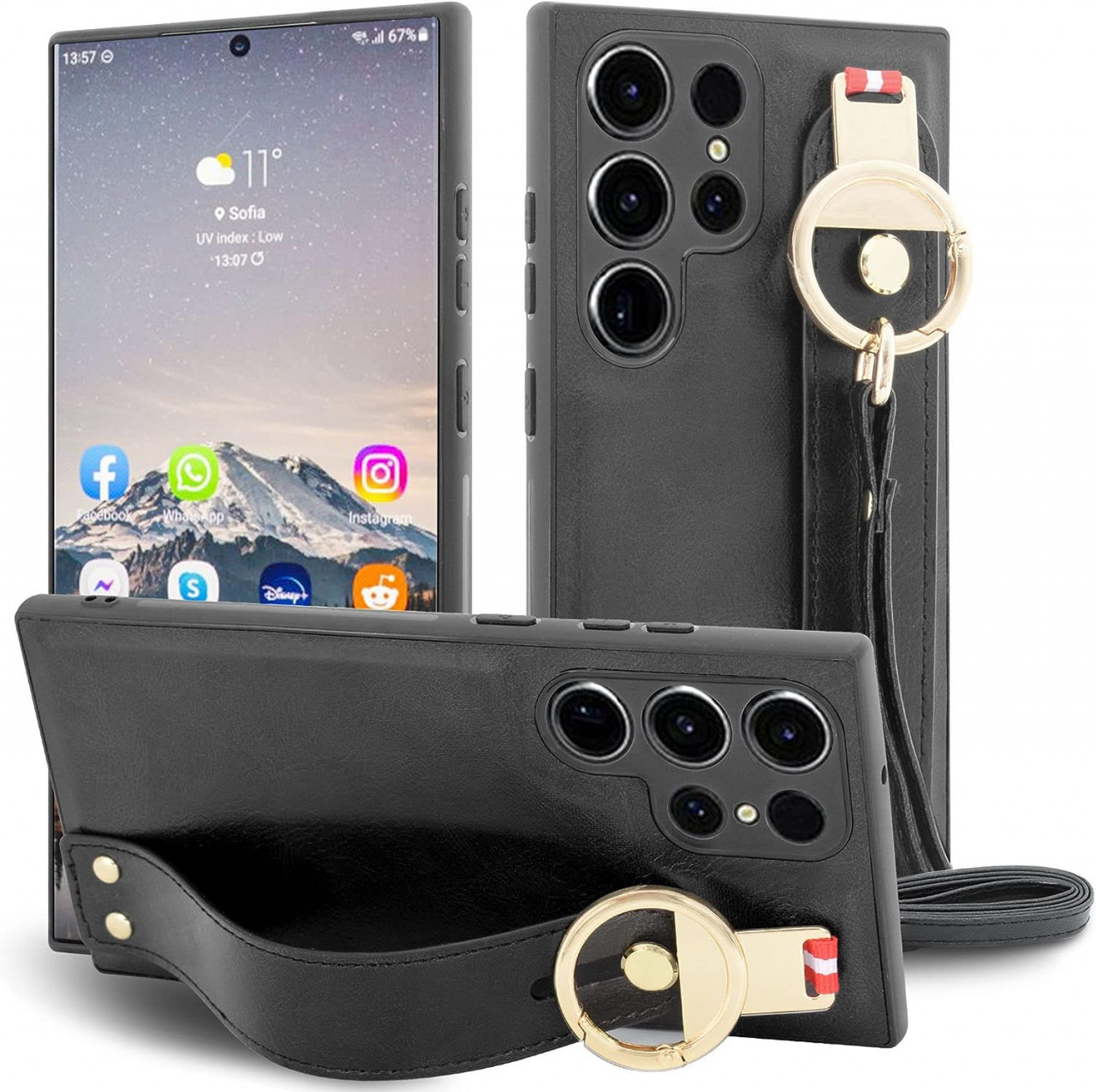 Husa de protectie pentru Samsung Galaxy S23 Ultra, MAMA MOUTH, piele PU, negru, 6,8 inchi
