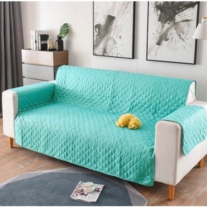 Husa matlasata canapea 3 locuri, verde menta