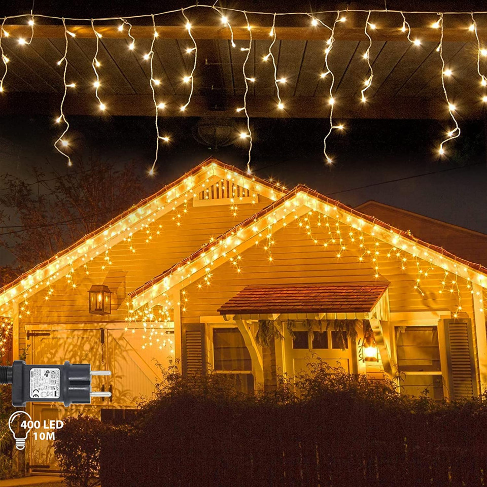 Instalatie cu 400 de LED-uri EUKSRH, 8 moduri de iluminare, alb cald, 10 m 400 Decorațiuni de Crăciun