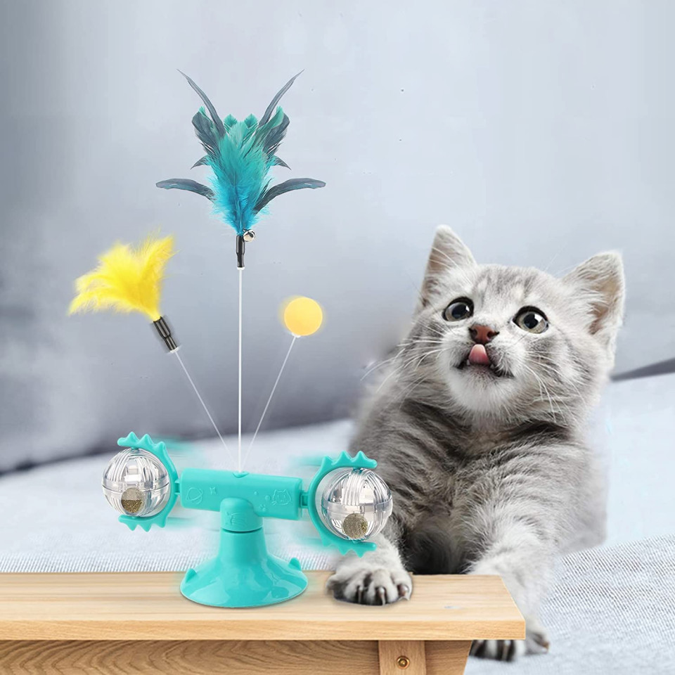 Jucarie interactiva pentru pisici GVAVIY, plastic, albastru/argintiu/galben