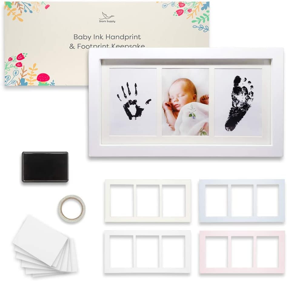 Kit de amprenta cu rama foto pentru bebelusi Supply Store, alb, lemn, 32, 8 x 17, 8 cm