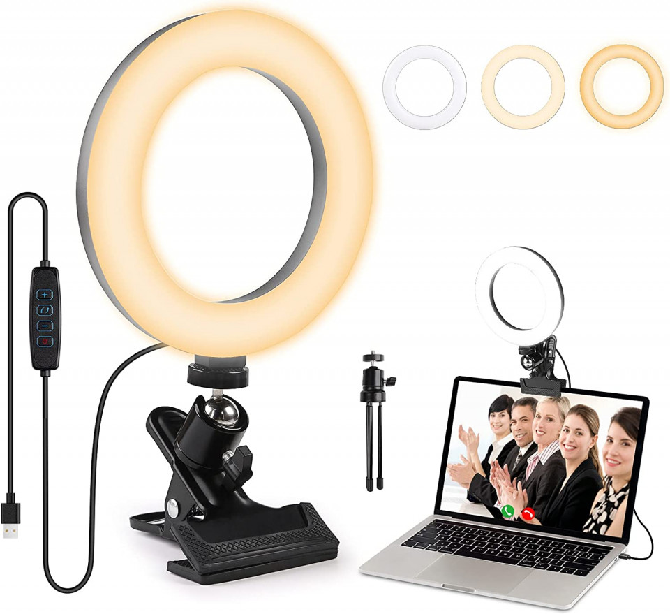 Lampa inelara cu 3 moduri de iluminare pentru laptop Jayol, LED, negru, USB Accesorii imagine noua